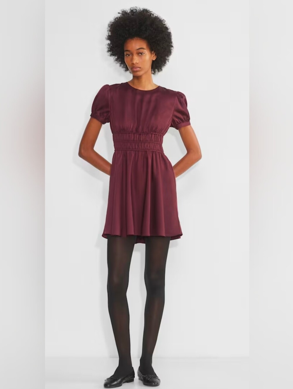 Aritzia Sunday Best Anderson Short Babydoll Puff-Sleeve Smocked Waist Dress